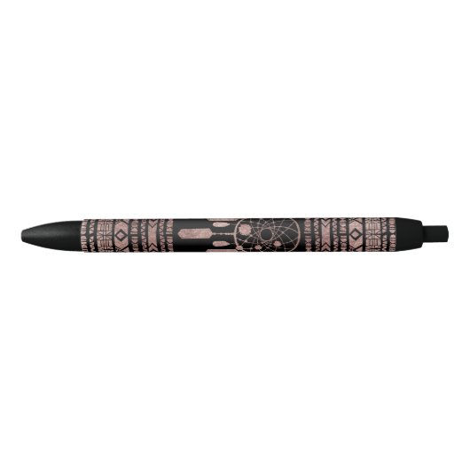 Drocatcher Roos Gold Tribal Aztec op Black Zwarte Inkt Pen (Voorkant)