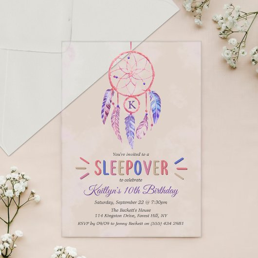 Drocatcher Sleepover Birthday Party Acryl Uitnodigingen