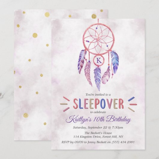 Drocatcher Sleepover Birthday Party Invitations Kaart (Voorkant / Achterkant)