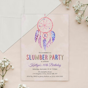 Drocatcher Slumber Party Birthday Acryl Uitnodigingen