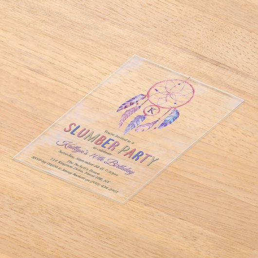 Drocatcher Slumber Party Birthday Acryl Uitnodigingen (Laagn)