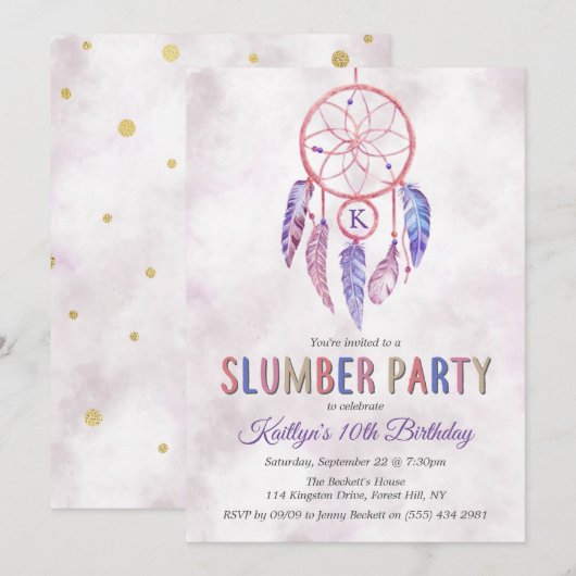 Drocatcher Slumber Party Birthday Uitnodigingen (Voorkant / Achterkant)