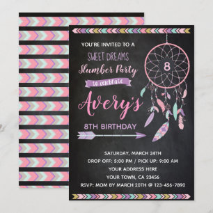 Drocatcher Slumber Party Invitation Chalkboard Kaart