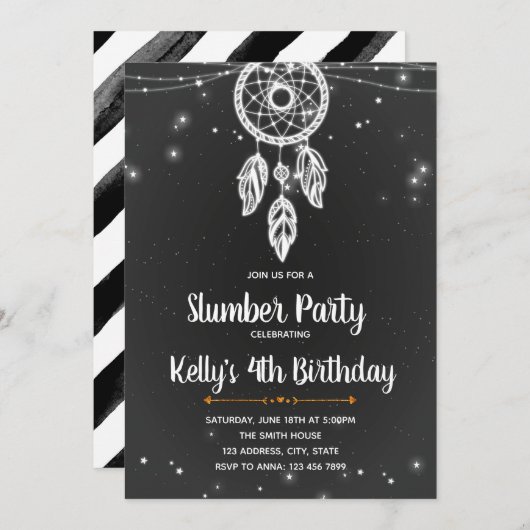 Drocatcher slumber party-uitnodiging kaart (Voorkant / Achterkant)