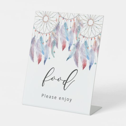 Drocatcher Theme Boho Baby shower Food Reclamebord Met Voetstuk (Voorkant)