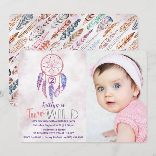 Drocatcher Two Wild Photo Birthday Invitations Kaart (Voorkant / Achterkant)