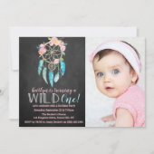 Drocatcher Wild One Photo Birthday Invitations Kaart (Voorkant)