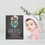 Drocatcher Wild One Photo Birthday Invitations Kaart (Staand voorkant)
