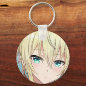 Droevig blond meisje groene ogen anime manga sleutelhanger (Voorkant)