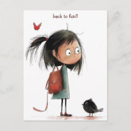 droevig schoolmeisje briefkaart