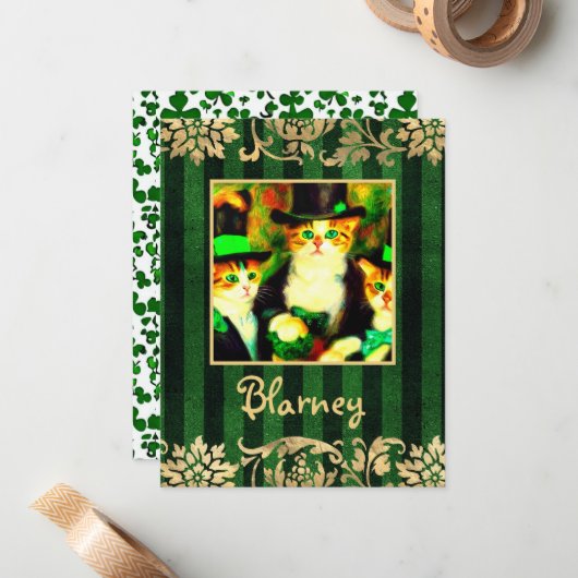 Droevige Katnip Niet Klaver Sint Catrick's Dag Kat Notitiekaartje (Voorkant / Achterkant in situ)