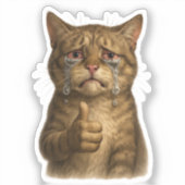 Droevige Kitty Duim Omhoog Meme Sticker (Voorkant)