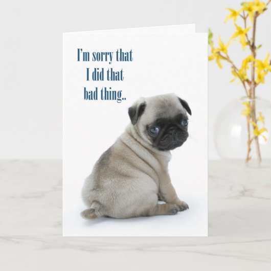 Droevige Pug Kaart (Gele Bloem)