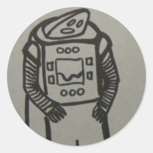 droevige robotzoon ronde sticker