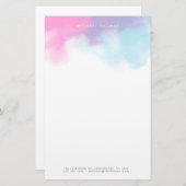 Droge Abstracte Waterverf Wolken in Blauw en Roze Briefpapier (Voorkant / Achterkant)