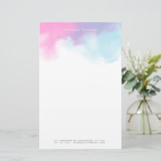 Droge Abstracte Waterverf Wolken in Blauw en Roze Briefpapier (Staand voorkant)