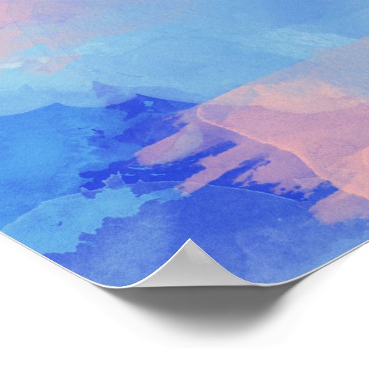 Droge Abstracte Waterverf Wolken in Blauw en Roze Poster (Hoek)