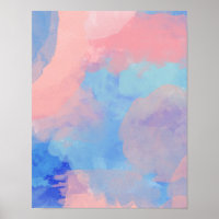 Droge Abstracte Waterverf Wolken in Blauw en Roze