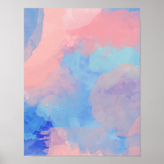 Droge Abstracte Waterverf Wolken in Blauw en Roze Poster (Voorkant)
