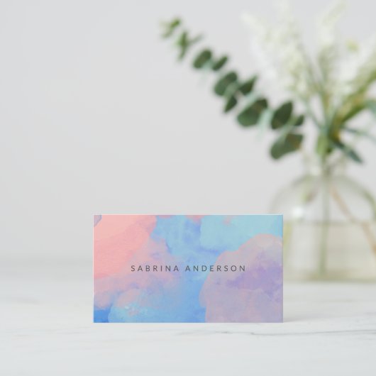 Droge Abstracte Waterverf Wolken in Blauw en Roze Visitekaartje (Staand voorkant)