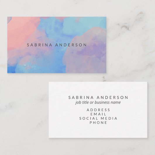 Droge Abstracte Waterverf Wolken in Blauw en Roze Visitekaartje (Voorkant / Achterkant)