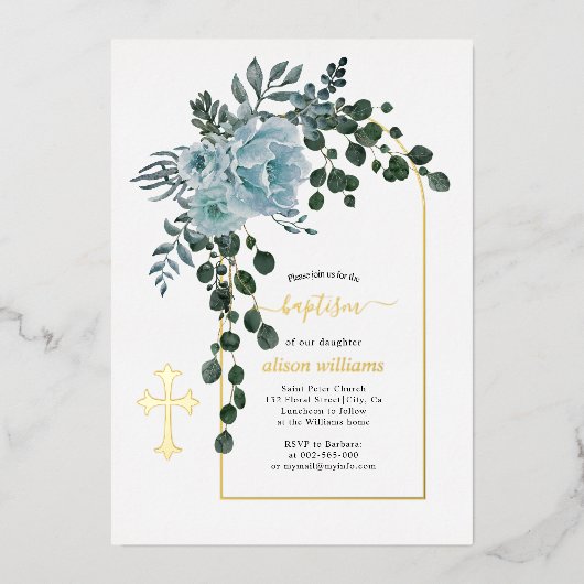 Droge blauwe bloemen en goudmakreel met boogontste folie uitnodiging (Voorkant)