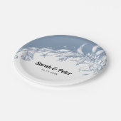 Droge blauwe bloemen moderne typografische bruilof papieren bordje (Gekanteld)