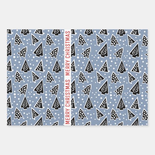 Droge blauwe en zwarte kerstbomen inpakpapier vel (Voorkant 3)