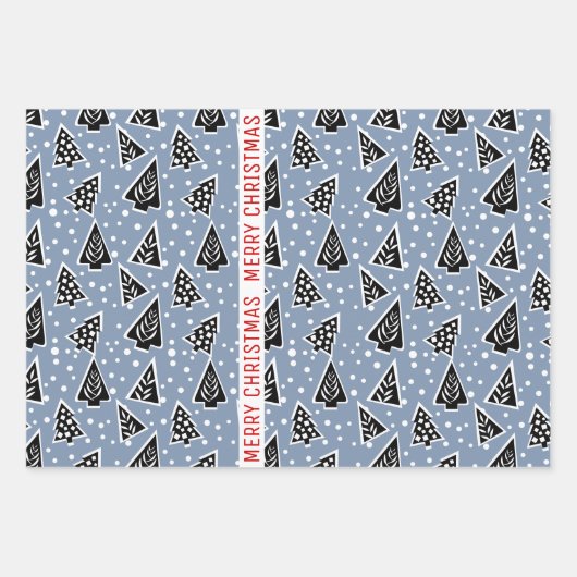 Droge blauwe en zwarte kerstbomen inpakpapier vel (Voorkant)