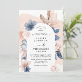 Droge Blush Roze & Blue Floral Arch Wedding Kaart (Staand voorkant)