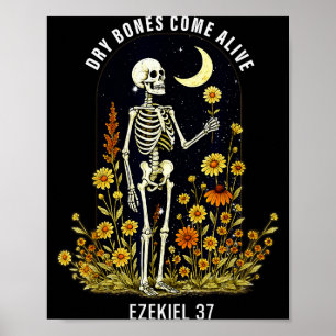 Droge botten komen tot leven Grappig skelet bloem Poster