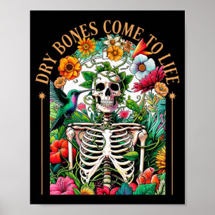 Droge botten komen tot leven Grappig skelet bloem Poster