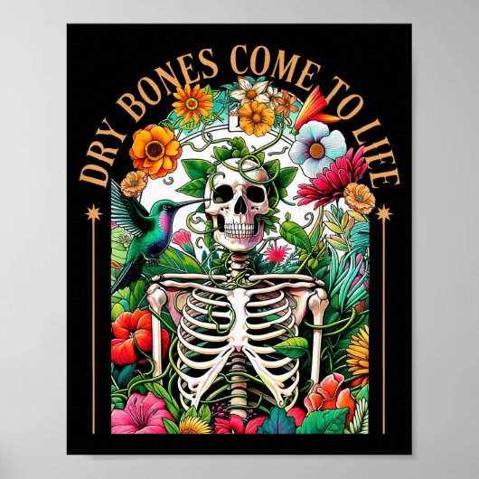Droge botten komen tot leven Grappig skelet bloem  Poster (Voorkant)