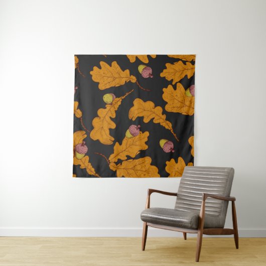 Droge eikenbladeren en eikels. met de hand getrokk wandkleed (In Situ (horizontaal))