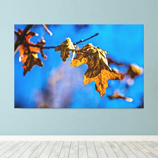 Droge eikenbladeren - Lente is niet ver weg Canvas Afdruk (Insitu (Houten vloer))