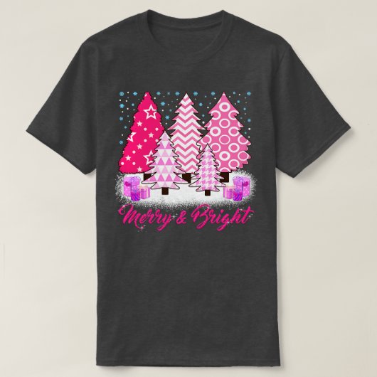 Droge en helderroze kerstboom, roze kerstmis t-shirt (Design voorkant)