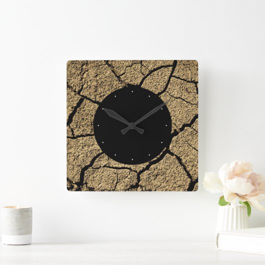 Droge grond met gekraakte aarde in droogte vierkante klok (Huis)