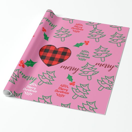 Droge kerstboom roze cadeaupapier (Uitgerold)