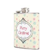 Droge kerstdecorteerroze en blauwe sneeuwvlokken heupfles (Links)