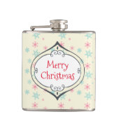 Droge kerstdecorteerroze en blauwe sneeuwvlokken heupfles (Voorkant)