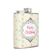 Droge kerstdecorteerroze en blauwe sneeuwvlokken heupfles (Rechts)