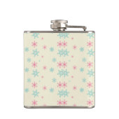 Droge kerstdecorteerroze en blauwe sneeuwvlokken heupfles (Achterkant)