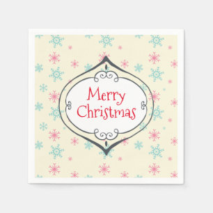 Droge kerstdecorteerroze en blauwe sneeuwvlokken servet