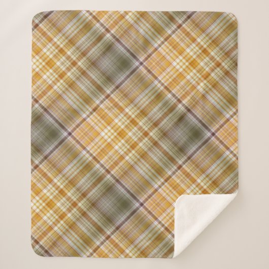 Droge Maïsgeel en Olijfgroen Plaid Sherpa Deken (Voorkant)