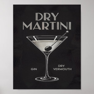 Droge Martini Cocktail Gin Vermout Elegant Zwart Poster