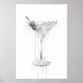 Droge Martini-cocktailmuurprint (Grijze Editie) Poster