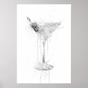 Droge Martini-cocktailmuurprint (Grijze Editie) Poster