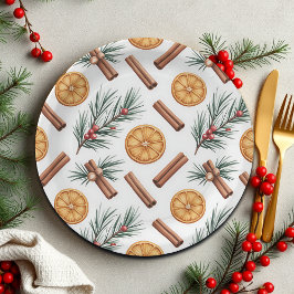 Droge Sinaasappels Kaneelstokjes Sparrentakken Ser Papieren Bordje