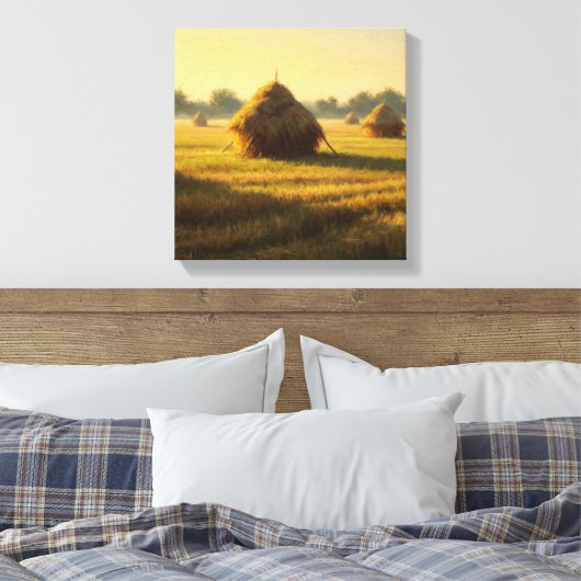 Droge tarwe gestapeld grote Canvas Print-boerderij (Insitu (Slaapkamer))