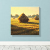 Droge tarwe gestapeld grote Canvas Print-boerderij Afdruk (Insitu (Houten vloer))